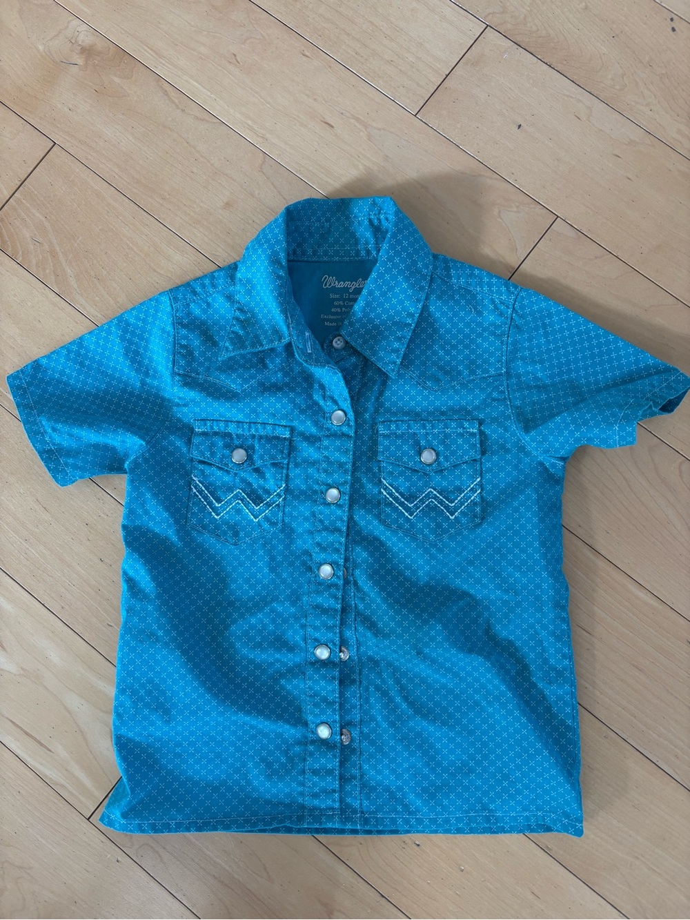 Wrangler Baby Boys' Teal Short-Sleeve Western Shirt Pearl Snap Buttons